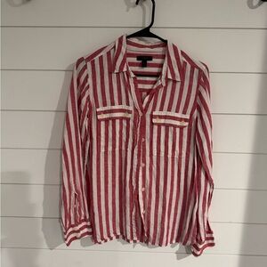 J. Crew Red and White Striped Casual Shirt
